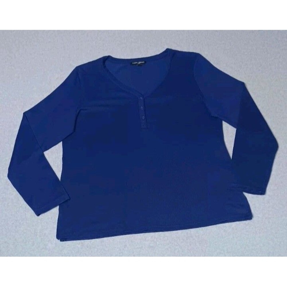 Mario Serrani Italy Long Sleeve Henley L Blue Soft Stretch Preppy Quiet Luxury